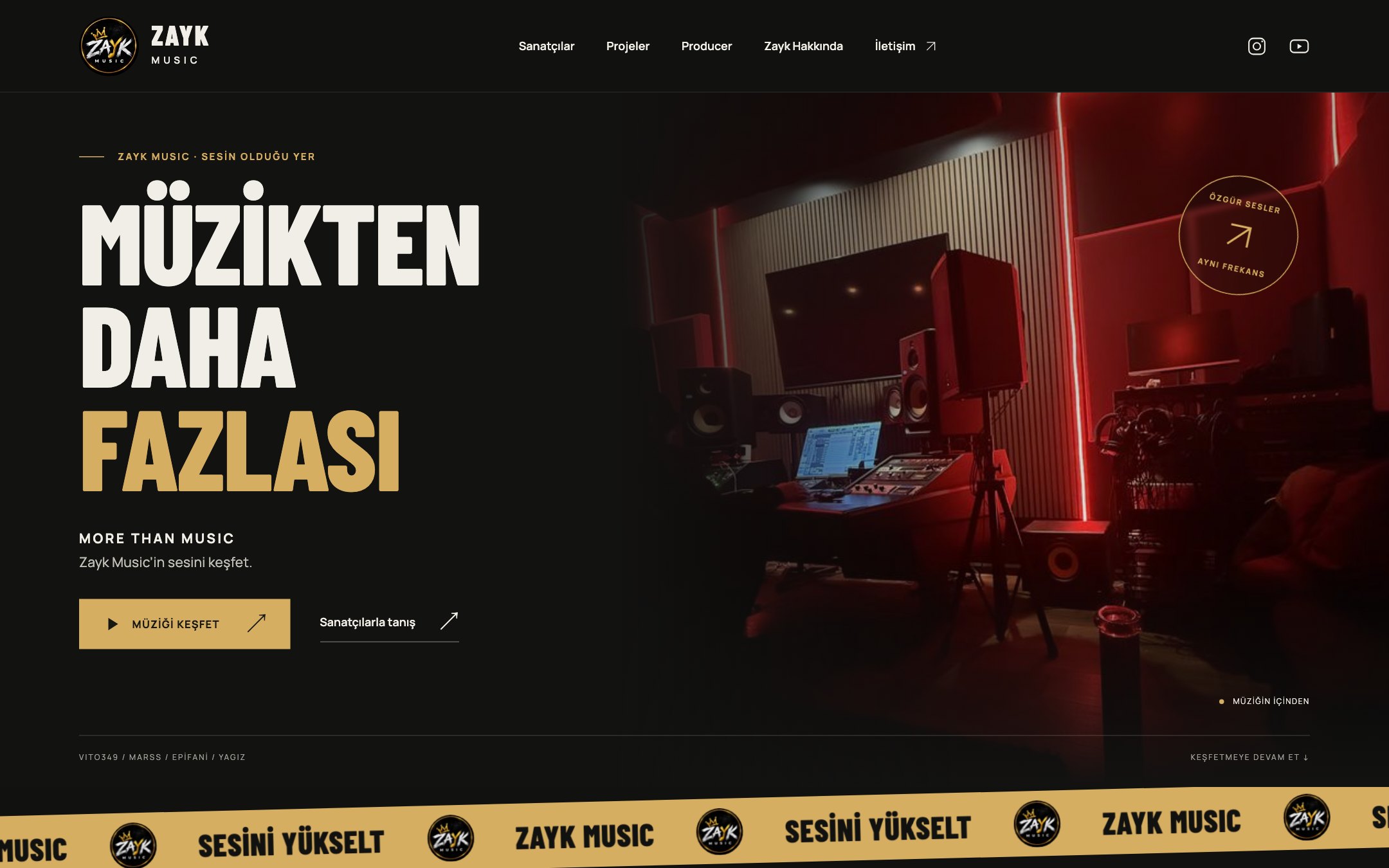 Zayk Müzik web sitesi açılış ekranı
